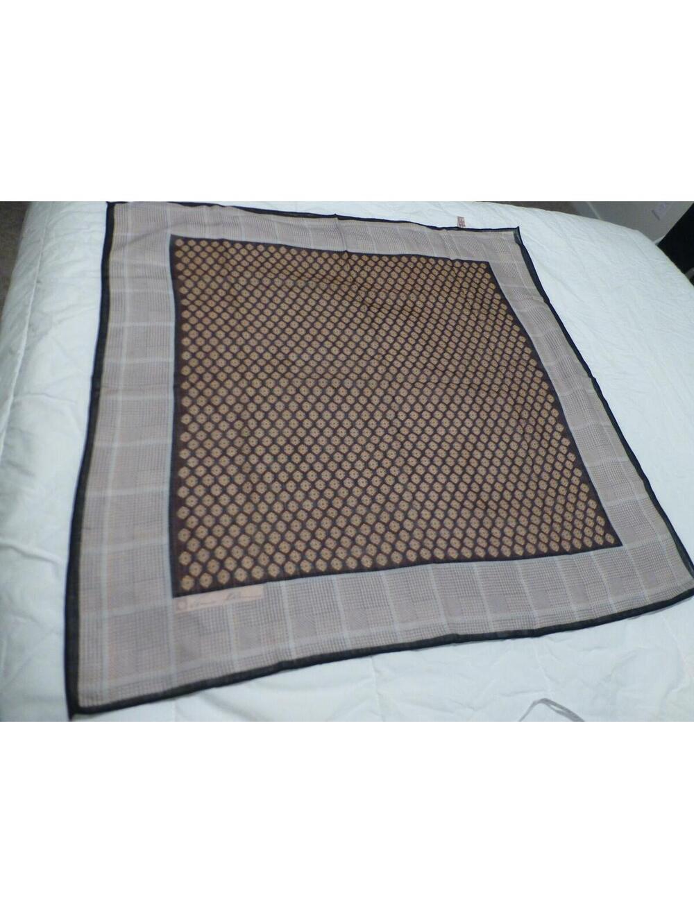 Vtg Anne Klein 100% Wool Scarf Brown Gold Blue Plaid Japan Square 34"- K3